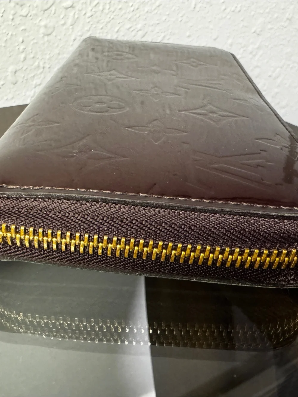 Louis Vuitton Vernis Patent Zip Wallet in Deep Bordeaux